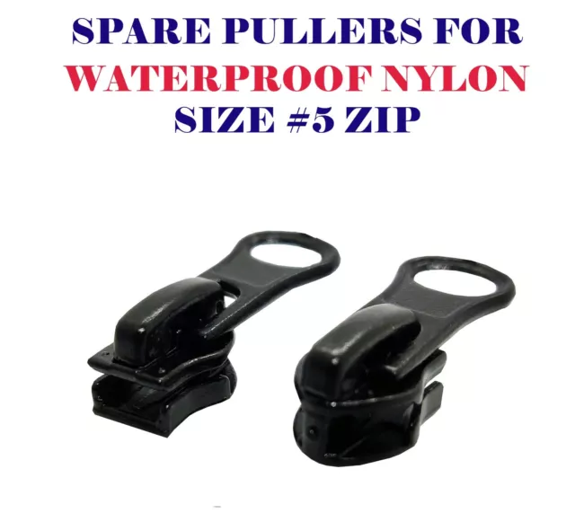 Black Spare Puller For WATERPROOF Nylon Zip #5 Slider Runner Water Repellent UK