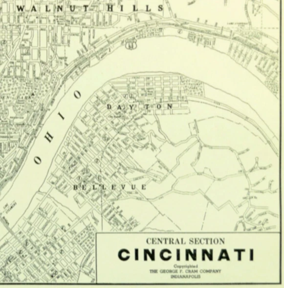 1940S VINTAGE CITY Street Map of CINCINNATI Antique Cincinnati Ohio Map