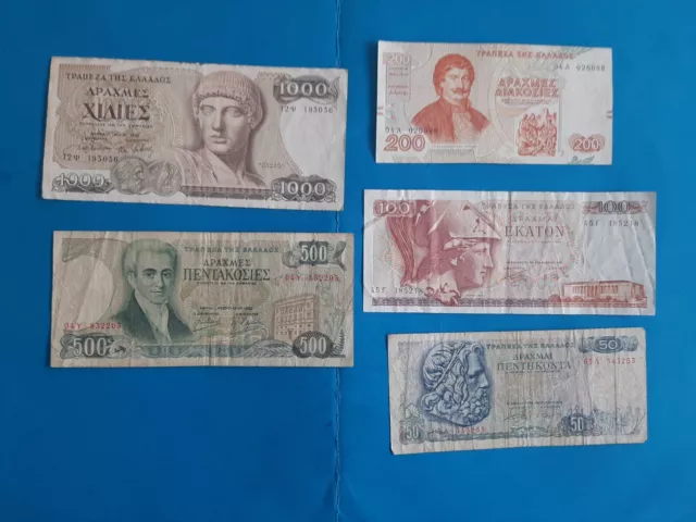 1 x 50+100+200+500+1000 Drachmai Griechenland  Geldschein Banknote