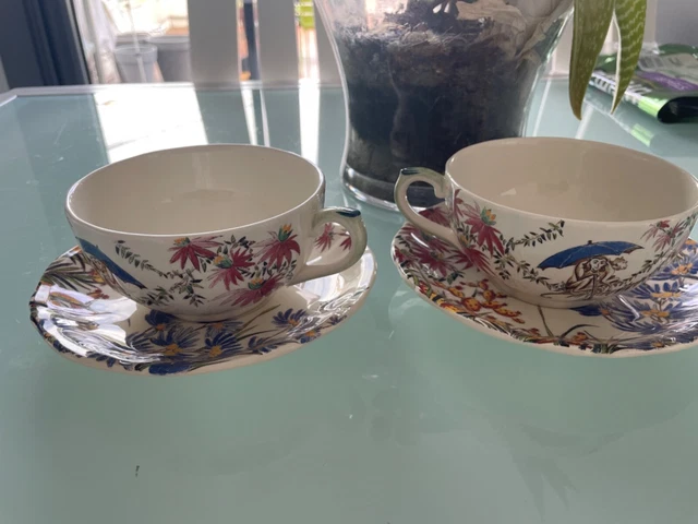 2 grandes Tasses à déjeuner Et Leurs Soucoupes En Faïence De Gien Modèle Tamarin