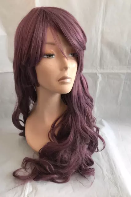 Pelo Largo Peluca Violeta Lila Rizos Ondulado Cosplay Fiesta Flequillo Mujer wig