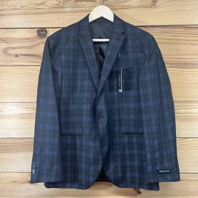 Kenneth Cole New York Slim Fit Suit Jacket 40R Black Blue Plaid $249.99 NWT B168