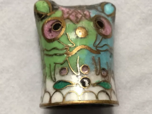 Chinese Cloisonne Enamel Miniature Owl Thimble? I