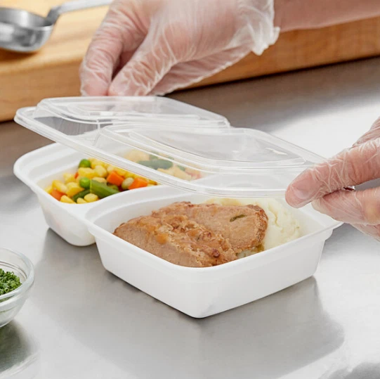 30 oz. White 8 3/4x6x2 3/4 Rectangular Microwavable with Lid-150/Case