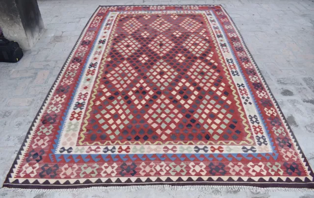 6'2 x 9'4 ft Handmade afghan tribal maimana wool area kilim rug, 6x9 persian rug