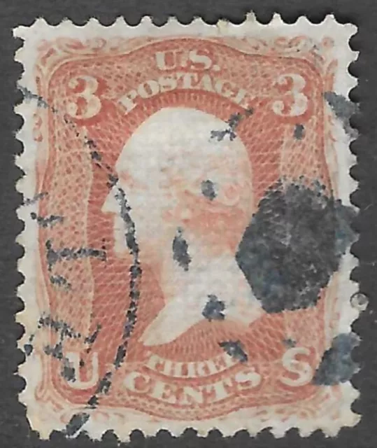 Scott 94   Used  3c Washington     1866 Issue  w/F Grill