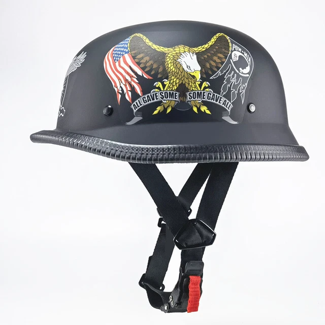 German Novelty Shiny Black Motorcycle Half Helmet DOT Vintage Motorcycle Helmet