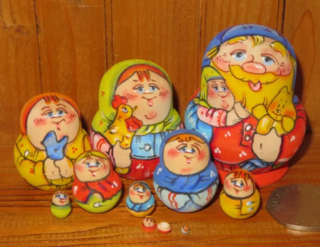 MINIATURE Matryoshka Latisheva tiny family 10 Dad & GIRL Nesting Russian Dolls