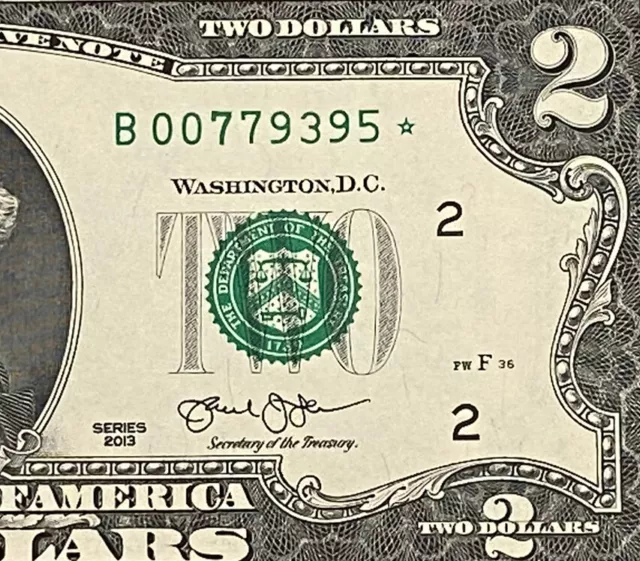 ⭐️ Star note 2013 $2 TWO DOLLAR BILL ( NEW YORK B) UNCIRCULATED