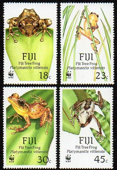 Fiji 1988 Scott #591-594 WWF Frogs montado sin montar o nunca montado