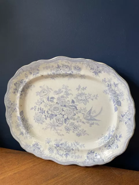 Vtg Blue & White Asiatic Pheasant platter Beech, Hancock & Co Burslem 1851-1855 3