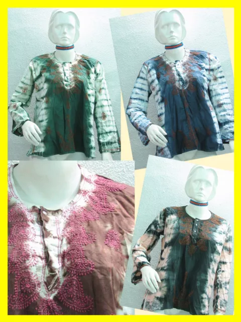 2 Tie-Dye,Hand Embroidered,Cotton Women Kurti Top Tunic-PLUS Sizes/Choice Avail