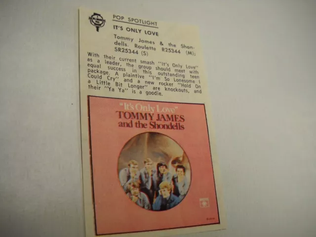 TOMMY JAMES Shondells original 1966 music biz promo lp review IT'S ONLY LOVE