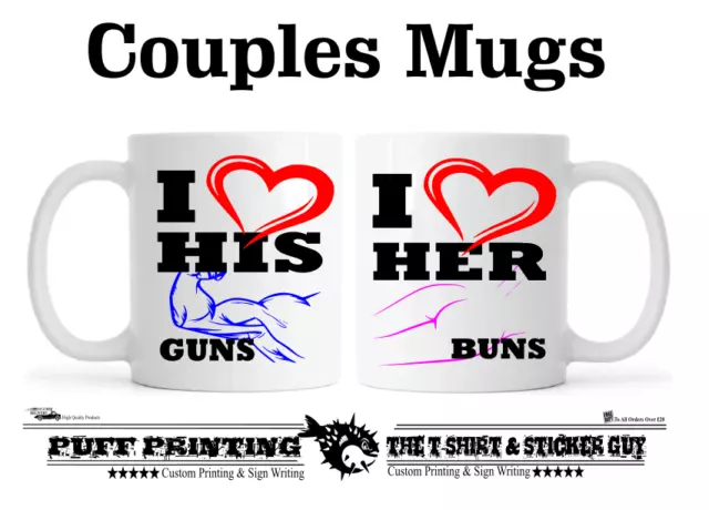 HIS AND HERS MATCHING MUGS buns & guns wedding anniversary gifts Birthday F&F