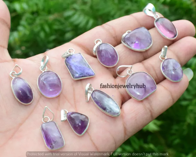 Amethyst Gemstone Small Pendant 5pcs Wholesale Lot 925 Silver Plated Jewelry