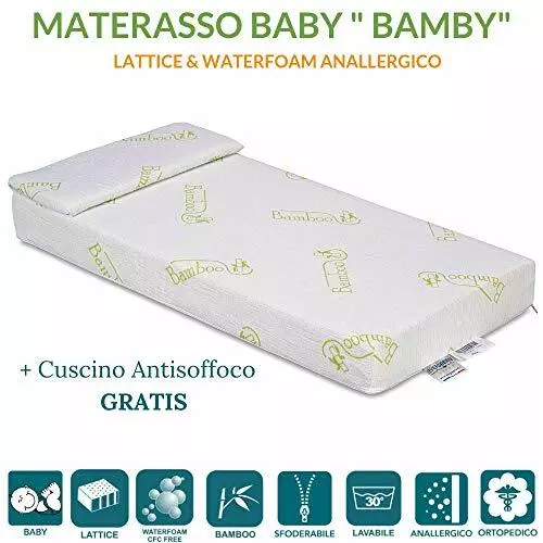 Materasso Per Lettino o Culla In BAMBOO Ortopedico Sfoderabile + Cuscino GRATIS