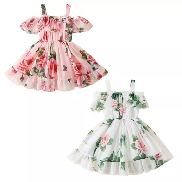 Baby Girls Flower Dress Princess Ruffled Sundress Toddler Kids Clothes Casual