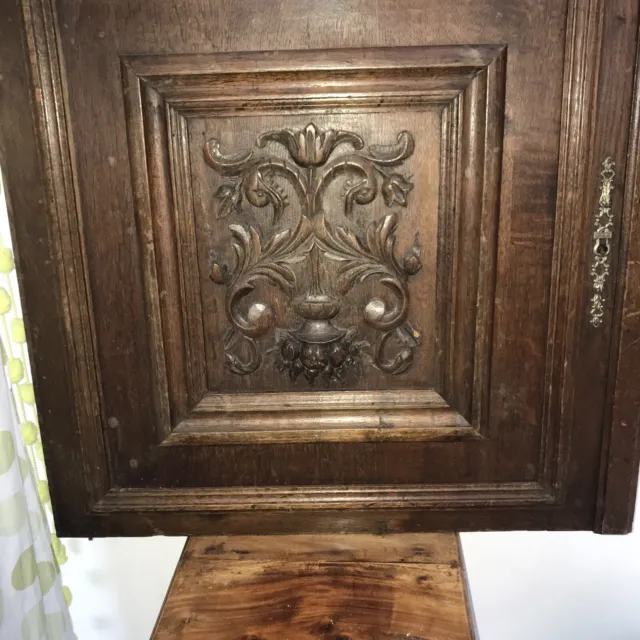 French Antique Carved Panel Door Solid Walnut Wood Urn Sea Creatures 25" x 25” 2