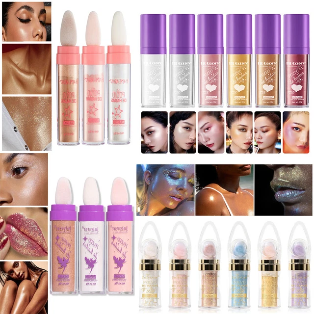 3 Colores Destacador Polvo Maquillaje Facail Brillo Polvo Brillo Rubor Polvo