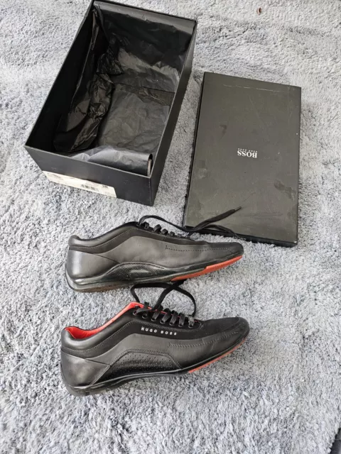 HUGO BOSS 484 Hb Racing Black Leather Sneakers 117.00 PicClick UK