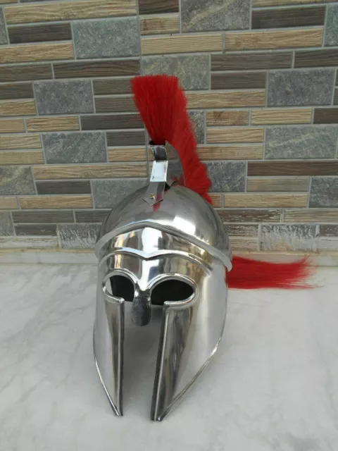 Medieval Knight Corinthian Armour Helmet W/ Red Plume Reenactment Replica Item