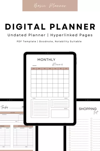 Undated Digital Planner | Goodnotes, Notability etc | Instant PDF Download