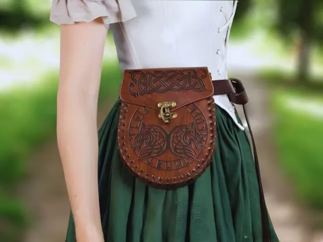 Medieval Belt Pouch | Dragon Vegan Leather Bag  for Renaissance Faire,LARP