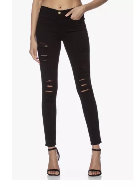 Frame Jeans NWT Size 26 Le Skinny de Jeanne Crop Distressed Black MSRP $195