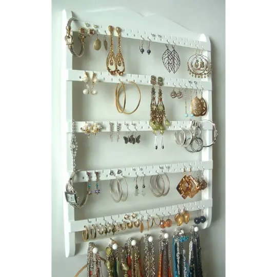 Jewelry Organizer Earring Holder  Earrings Necklace Rack Wood Wall Mount USA