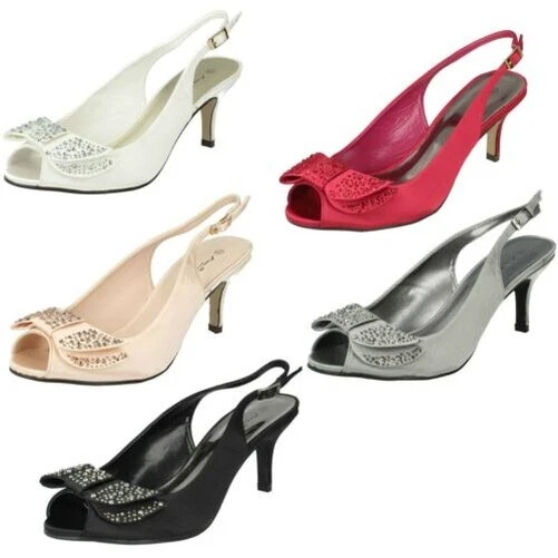 Femmes Anne Michelle Mi Talon Bout Ouvert Strass Nœud Escarpin F1R0253