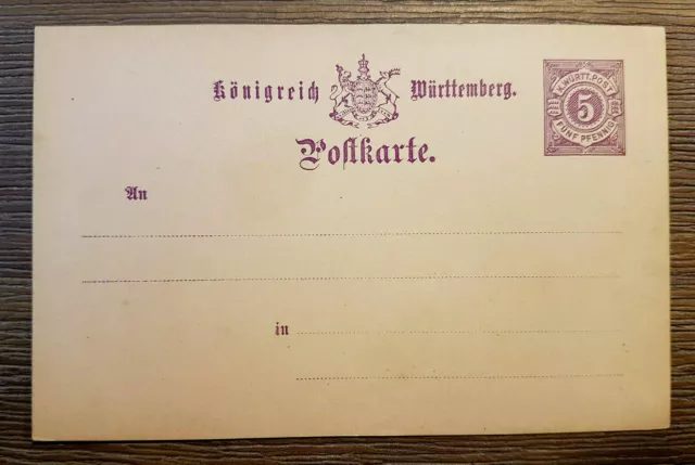 Historische Postkarte, Königreich Württemberg, um 1900 , blanko, Rarität, 5 Pfg.