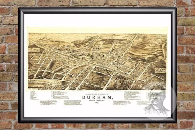 Vintage Durham, NC Map 1891 - Historic North Carolina Art - Victorian Industrial