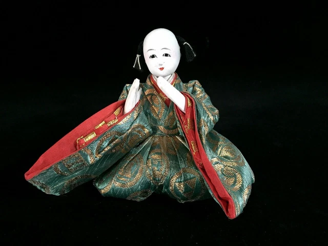 J0879 Japanese Vintage HINA Doll Statue Kimono Man Boy OKIMONO Interior