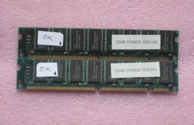 Two X 32 MB = 64 MB PC100 168 pin DIMM Modules, Tested.