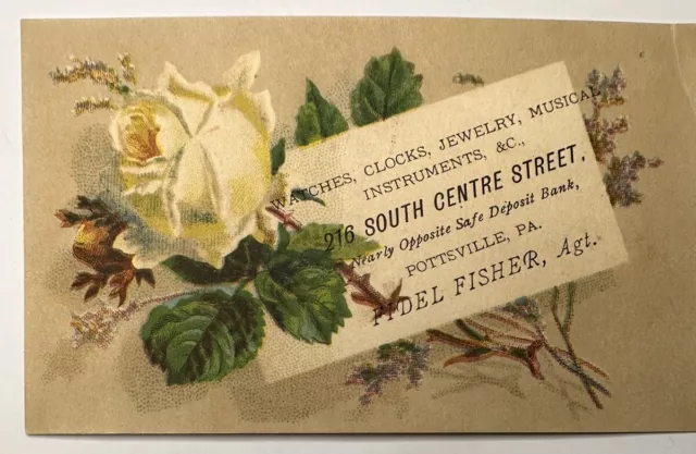 Victorian Jewelers trade Card Fidel Fisher Music Instruments Pottsville PA B66