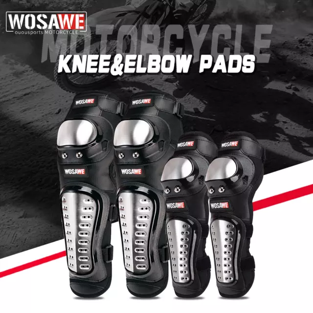 Wosawe Motorcycle Knee Elbow Pads Off-Road Shin Guards Protector Stainless Steel