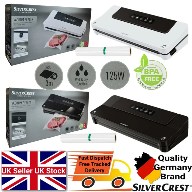 SILVERCREST VACUUM SEALER + 3m Bags & Adaptors Wet & Dry Seals Function