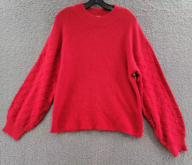 CECE 3D Polka Dot Sweater Women's XL Luminous Red Crew Neck Long Sleeve Pullover