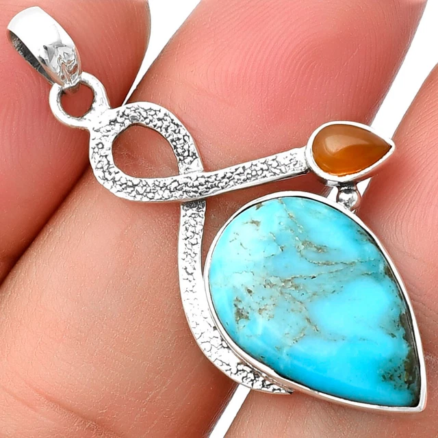 Natural Turquoise Morenci Mine & Carnelian 925 Silver Pendant Jewelry P-1111