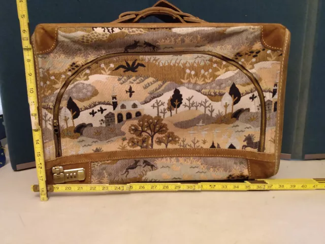 VTG FRENCH LUGGAGE CO Country Tapestry & Suede Leather Suitcase 20  NonProfitEDU $115.00 - PicClick