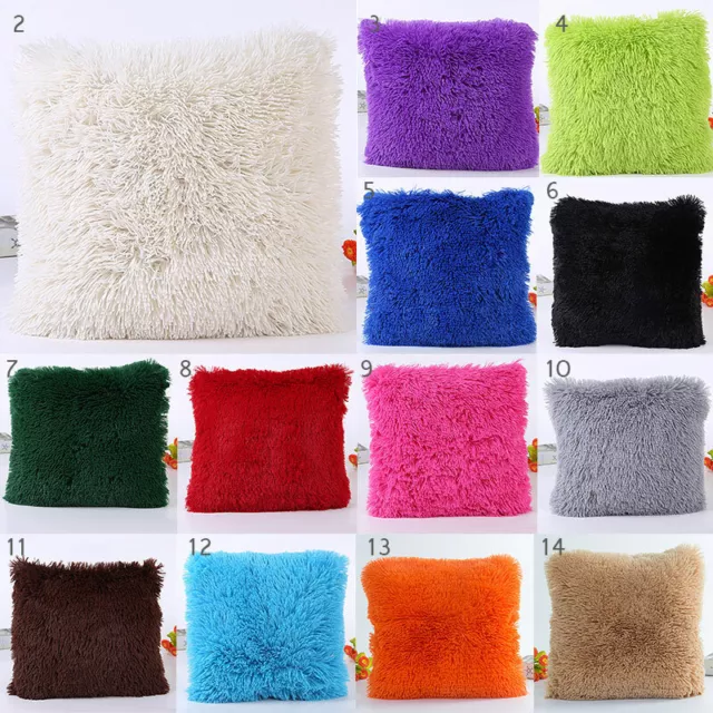 Solid Fluffy Plush Faux Fur Throw Pillow Case Cushion Cover Soft Sofa Home