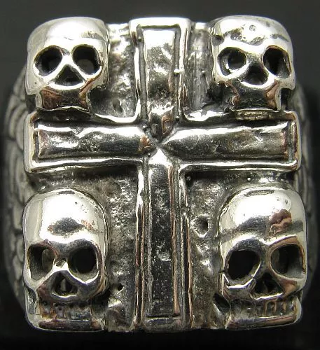 Heavy Genuine Sterling Silver Men's Ring Solid 925 Skull Cross Biker Handmade