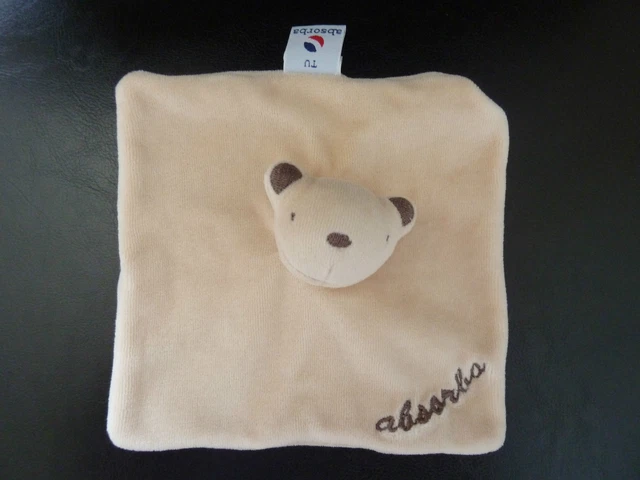 * - Doudou Plat Carre Absorba Ours Velours Creme Excellent Etat