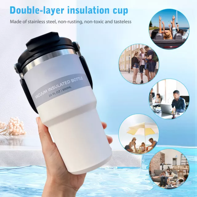 600/750/900ml Double-layer Thermal Cup Large-capacity Leakproof for Travel Beach