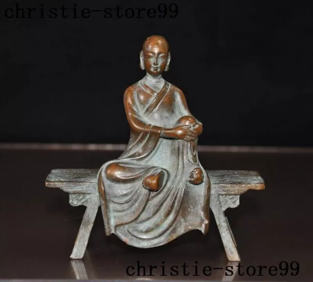 Chinese Tibet Buddhism temple bronze Gilt Sit Lohan Monk Buddha statue