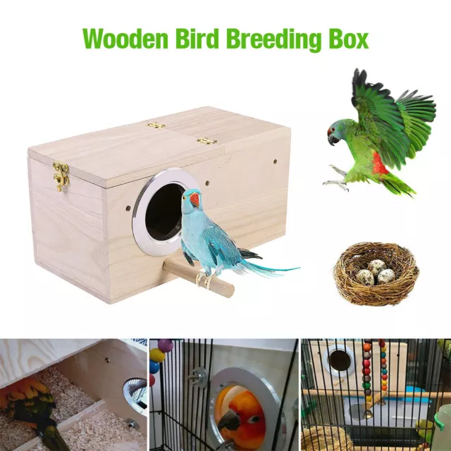 Für Papageien Wellensittich Atmungsaktiv Holz Vogelzuchtbox Käfig Vogelnest Neu