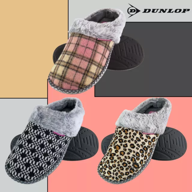 DUNLOP - Ladies Cute Memory Foam Knitted Indoor House Slip On Mule Slippers