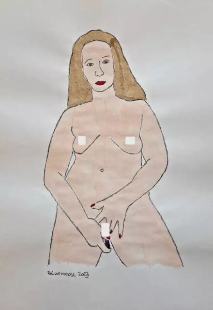 Unikat erotisches Gemälde Skizze Akt Aquarell auf Papier 21x30cm Original