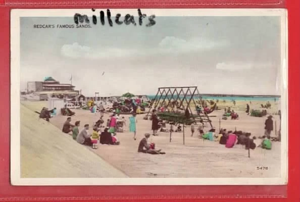 YORKSHIRE  REDCAR FAMOUS SANDS AND SWINGS MERRY GO AROUND pu 1954