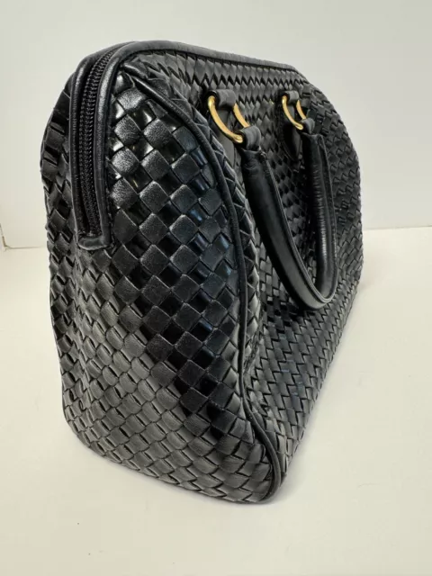VINTAGE GANSON WOVEN Leather/Patent Leather Black Purse Handbag Medium ...